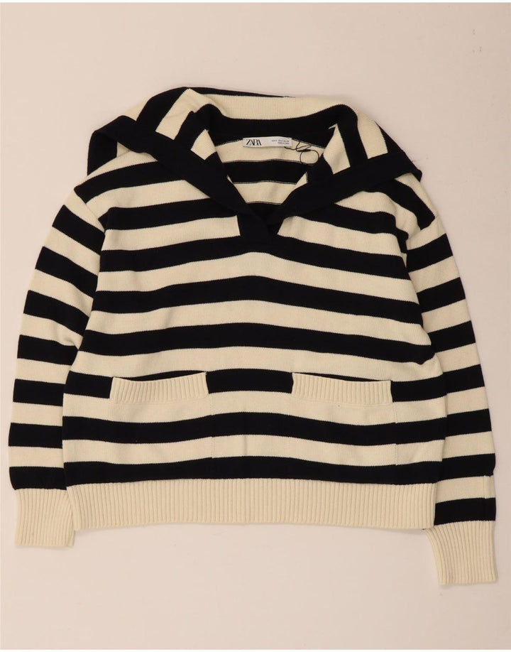 Zara Damen-Pullover mit Rollkragen, übergroß, Gr. 10, Größe S, Schwarz, gestreift
