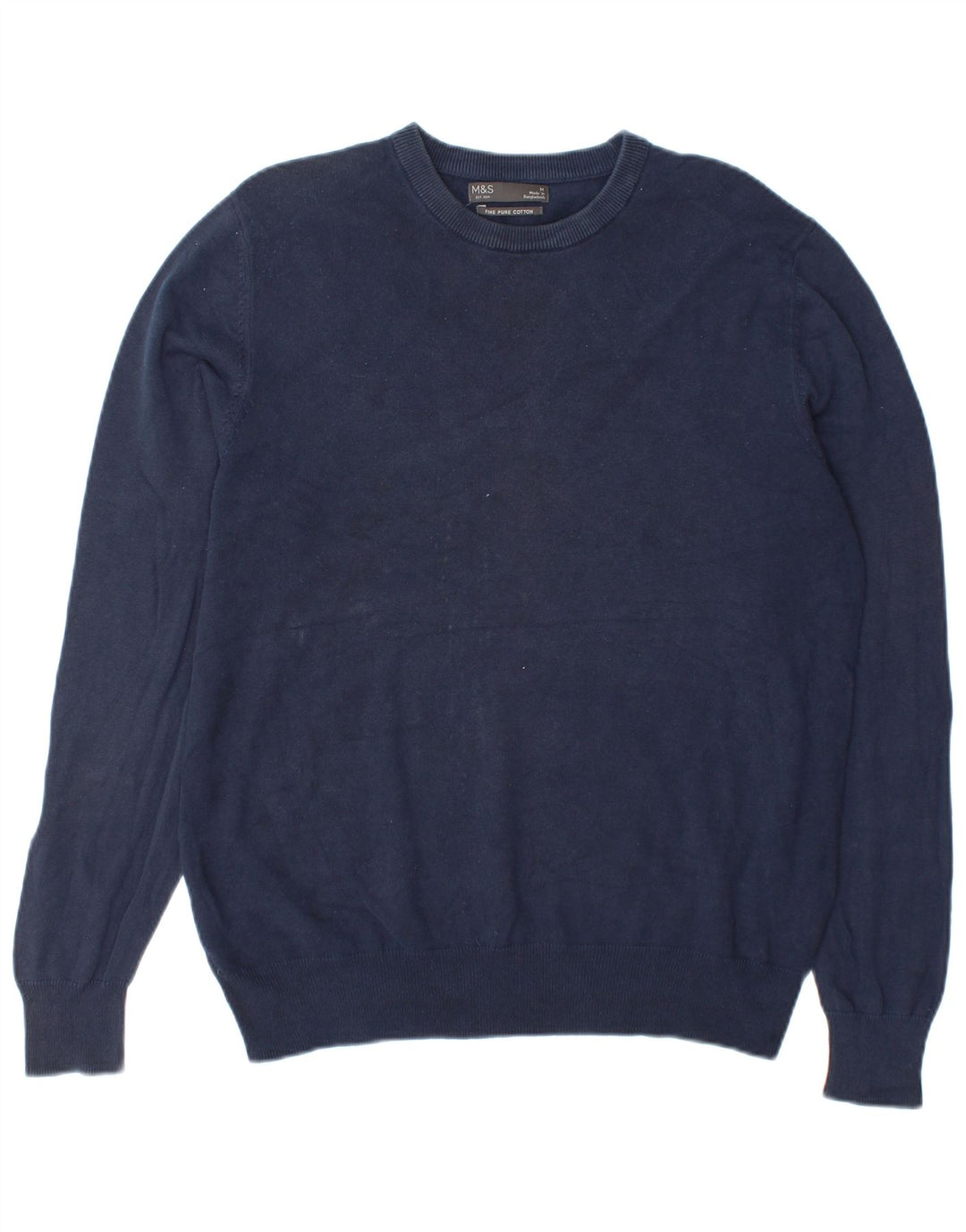 Marks & Spencer Herren-Pullover mit Rundhalsausschnitt, mittelmarineblaue Baumwolle