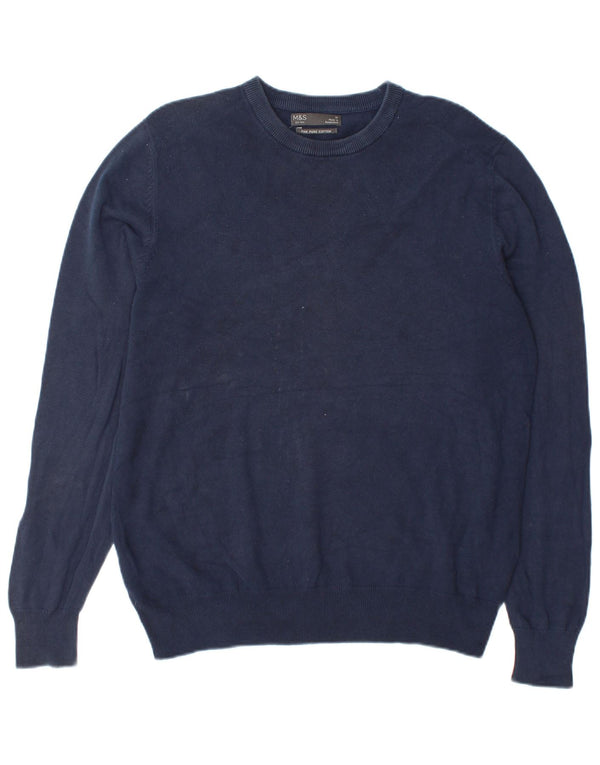 Marks & Spencer Herren-Pullover mit Rundhalsausschnitt, mittelmarineblaue Baumwolle