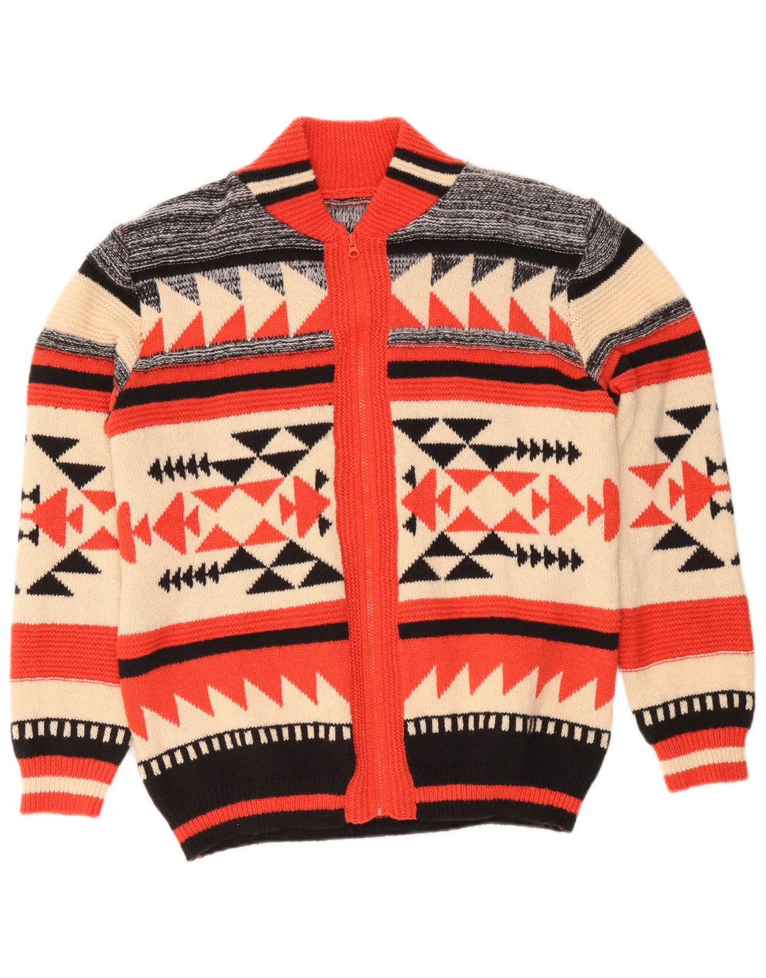 Vintage Herren-Cardigan-Pullover, groß, mehrfarbig, geometrisch, Polyester