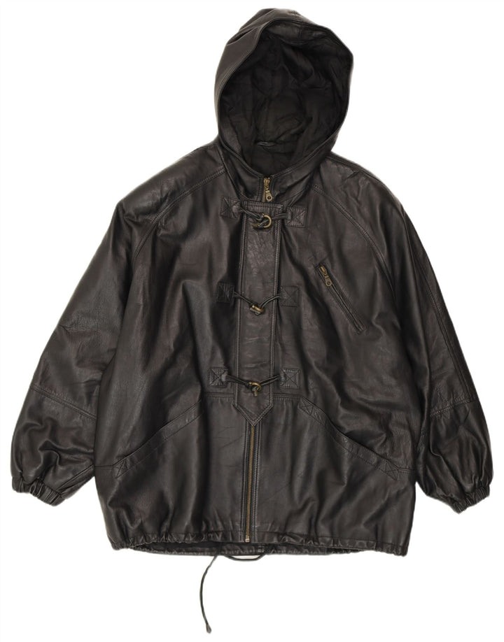 CONBIPEL Damen Übergroße Dufflejacke mit Kapuze IT 42 Mittelschwarzes Leder