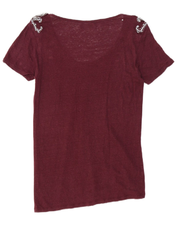 Zara Damen T-Shirt Top UK 14 Medium Burgund
