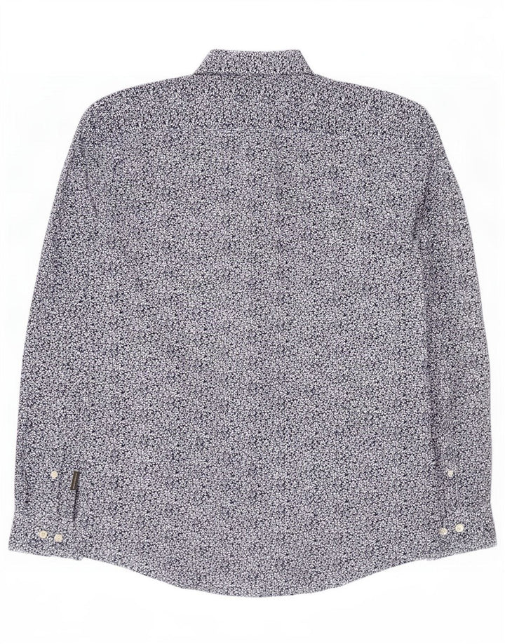 French Connection Herrenhemd aus mittelblauer Baumwolle mit Blumenmuster