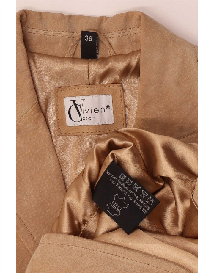 Vivien Caron Damen-Blazerjacke aus Wildleder mit 2 Knöpfen, EU 36, kleines beiges Leder