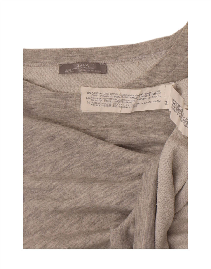 Zara Damen Crop Sweatshirt Pullover UK 12 Mittelgrau gefleckte Baumwolle