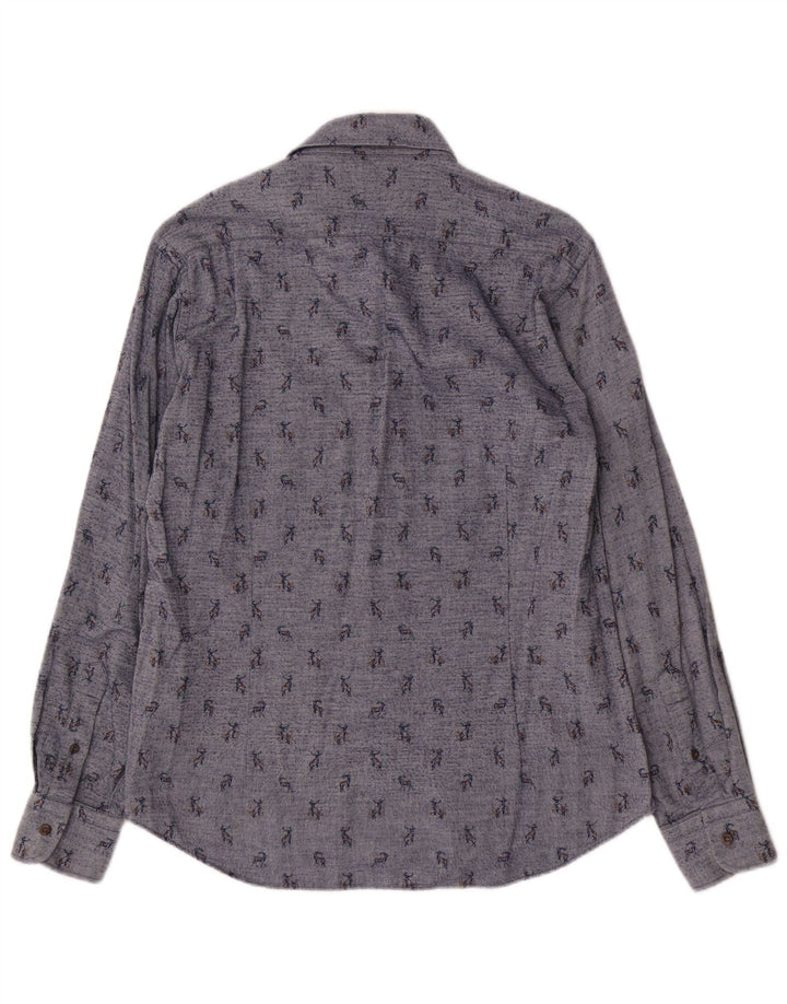 Paul & Shark Herren-Hemd mit abstraktem Muster, Größe 39, mittelblaue Baumwolle