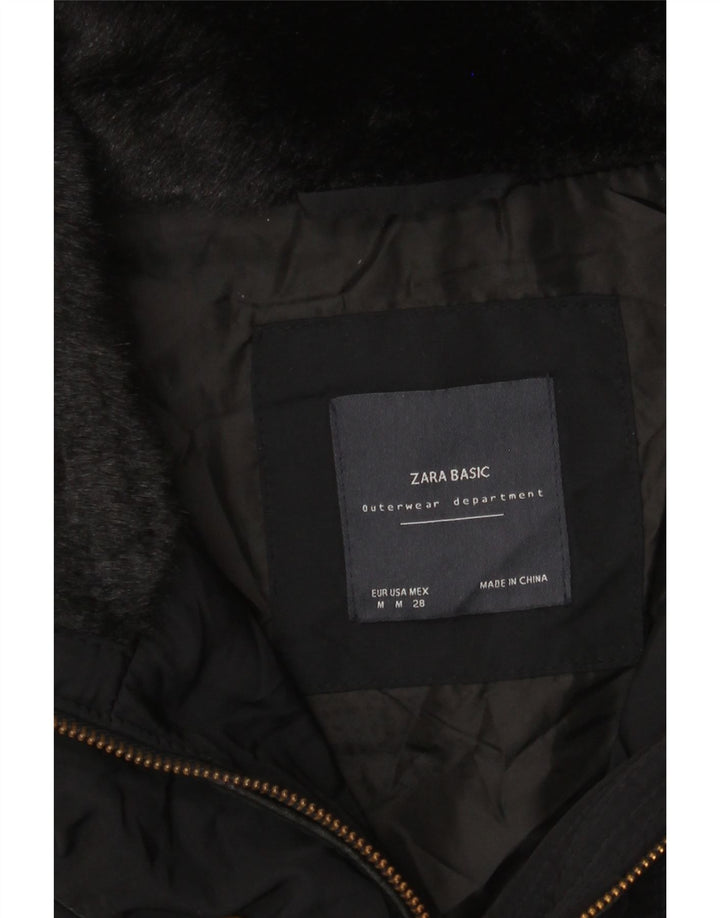Zara Damen gepolsterter Mantel UK 14 Medium Schwarz