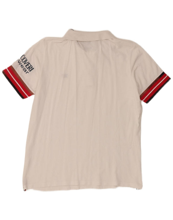 Enrico Coveri Herren-Poloshirt mit Grafik, 2XL, weiße Farbblock-Baumwolle