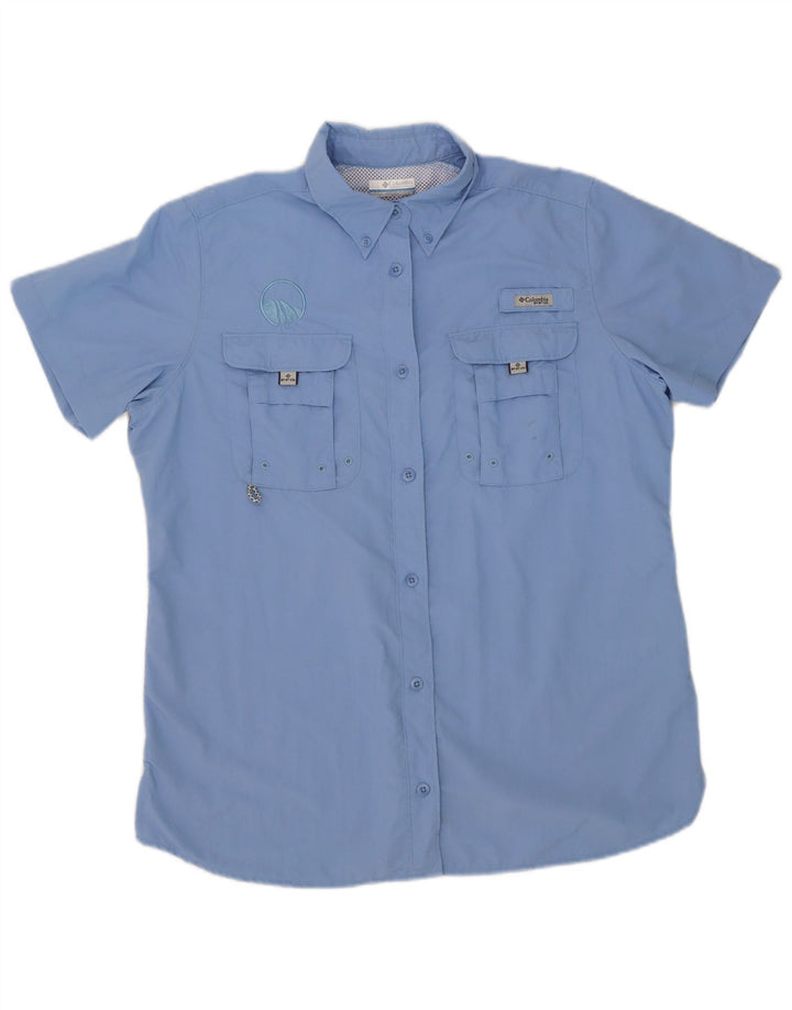 Columbia Damen Kurzarm-Overshirt-Hemd, groß, blaues Nylon