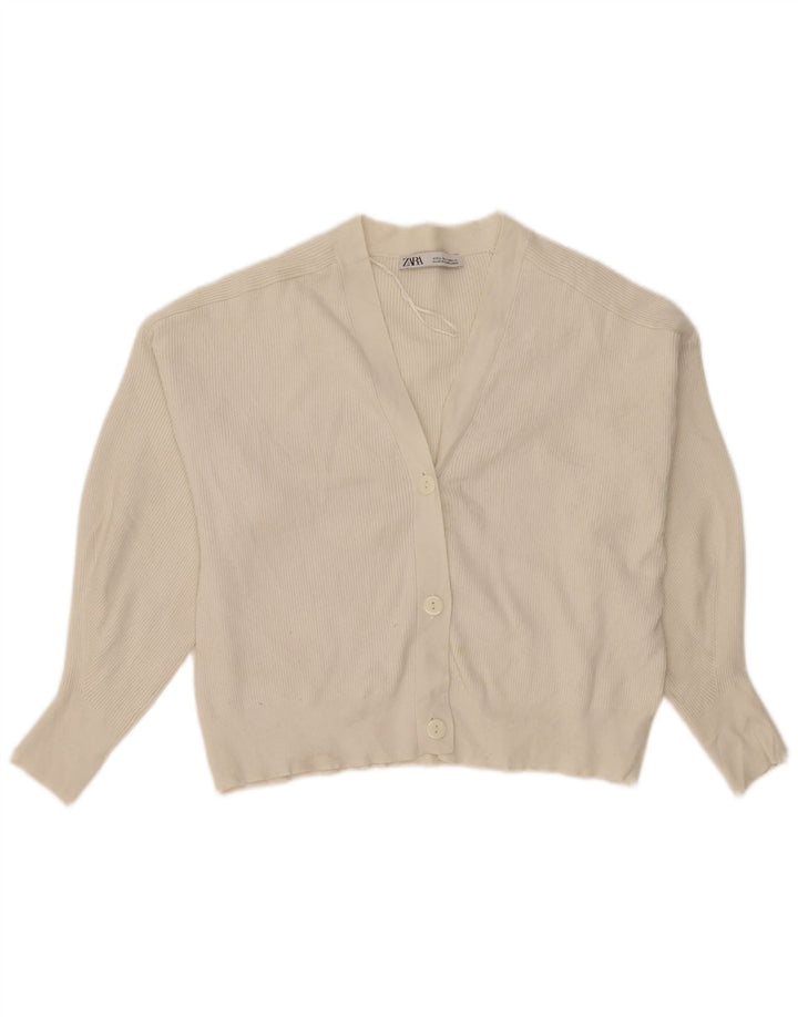 Zara Damen-Strickjacke in Übergröße, Gr. 40, Größe L, cremefarbene Viskose