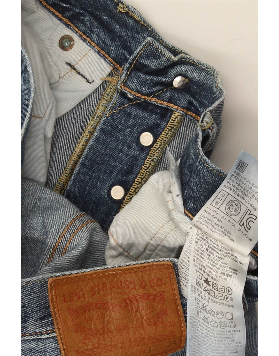 Levi's Herren 501 Distressed Straight Jeans W30 L34 Blaue Baumwolle