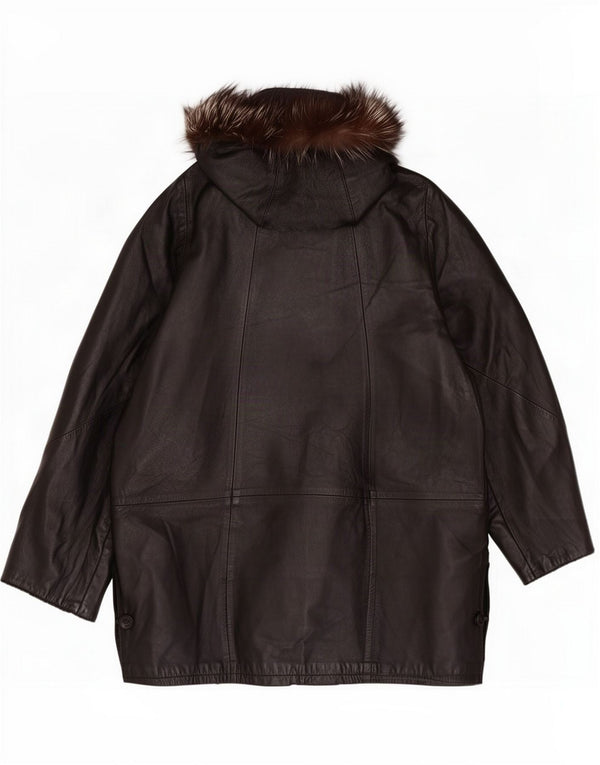 Vintage Damen-Übergroßer Ledermantel mit Kapuze IT 42 Mittelschwarz