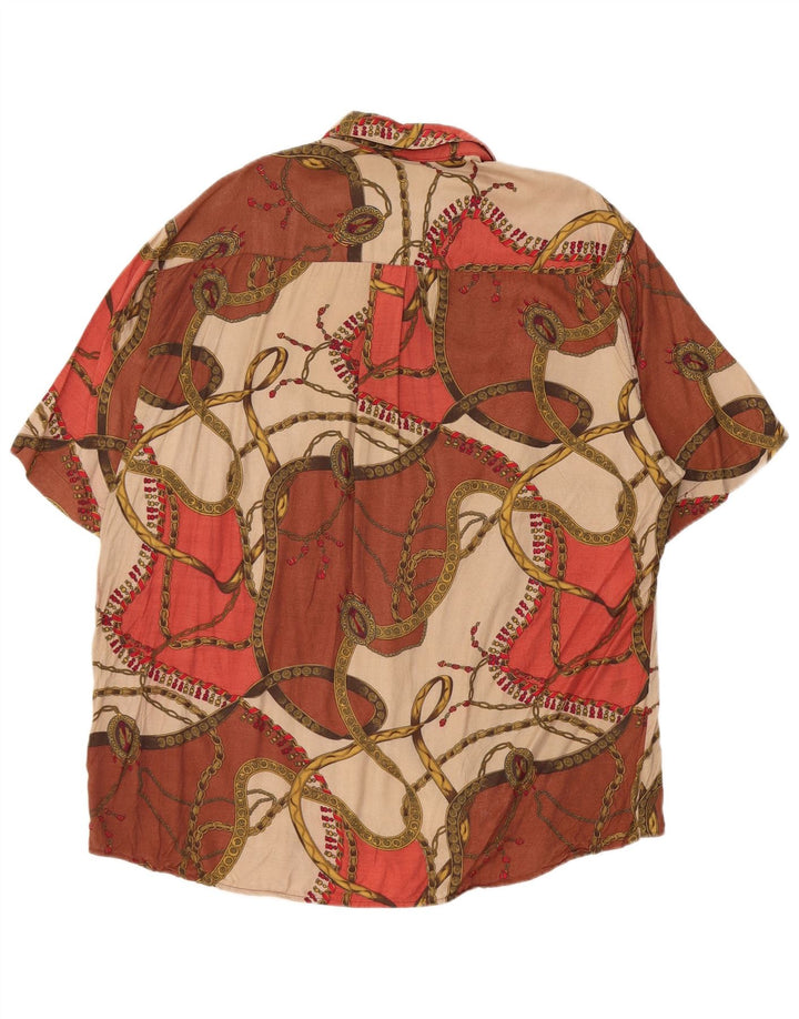Vintage Herren-Kurzarmshirt mit abstraktem Muster, groß, braune Viskose