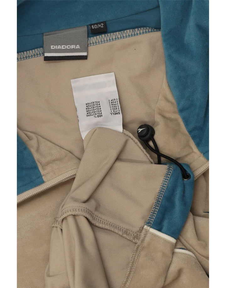 Diadora Herren Velours-Trainingsanzugoberteil, Jacke, 3XL, Beige, Farbblock-Polyester