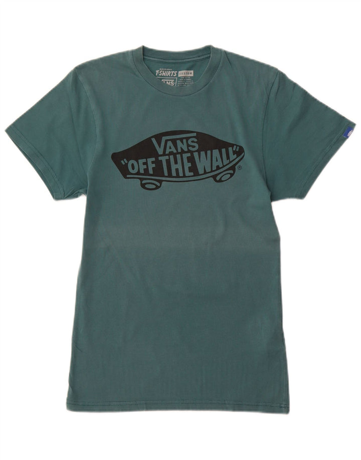 VANS Herren Custom Fit Grafik T-Shirt Top XS Grüne Baumwolle