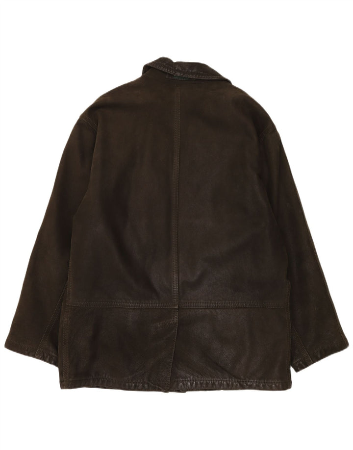 Henry Cottons Herren-Windbreaker-Mantel aus Leder, IT 50, großes braunes Leder