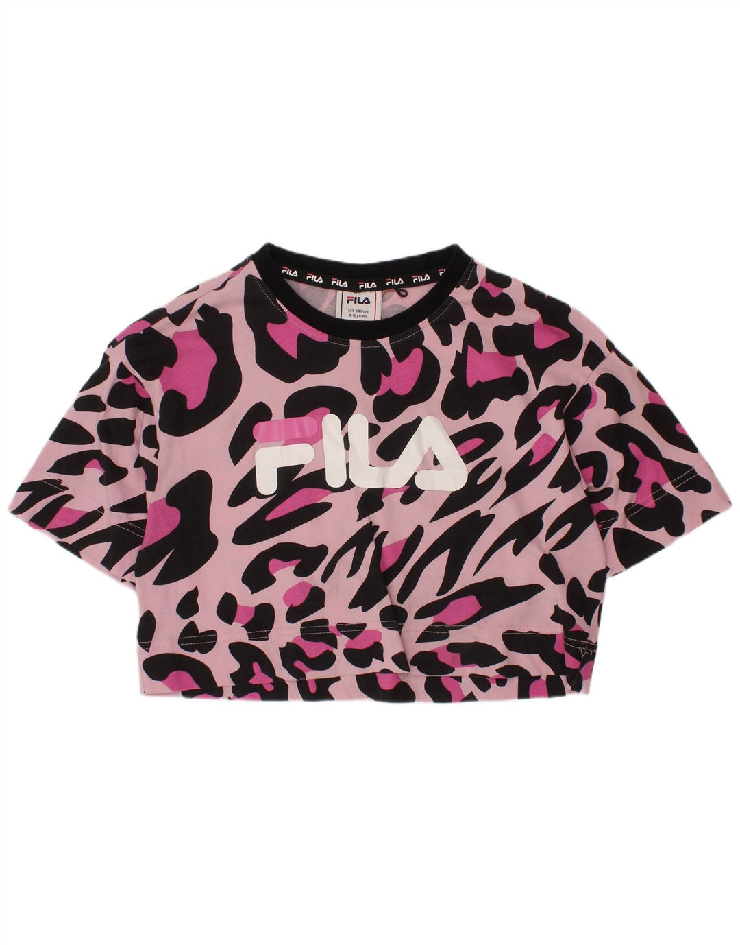 FILA Crop Graphic T-Shirt-Oberteil für Mädchen, 9–10 Jahre, rosa Baumwolle mit Animal-Print