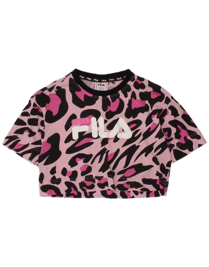 FILA Crop Graphic T-Shirt-Oberteil für Mädchen, 9–10 Jahre, rosa Baumwolle mit Animal-Print