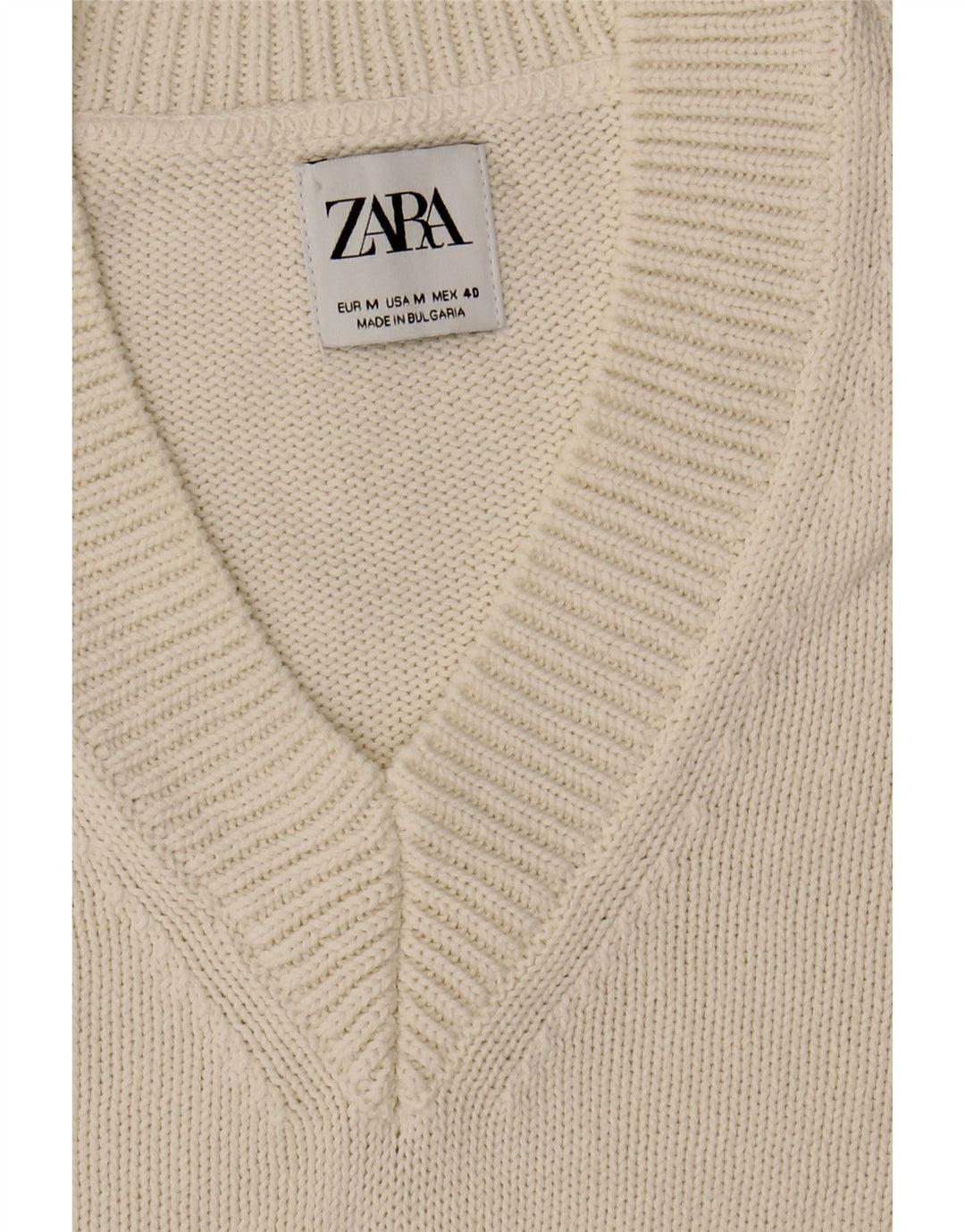ZARA Mens V-Neck Jumper Sweater Medium White Cotton Vintage Zara and Second-Hand Zara from Messina Hembry 