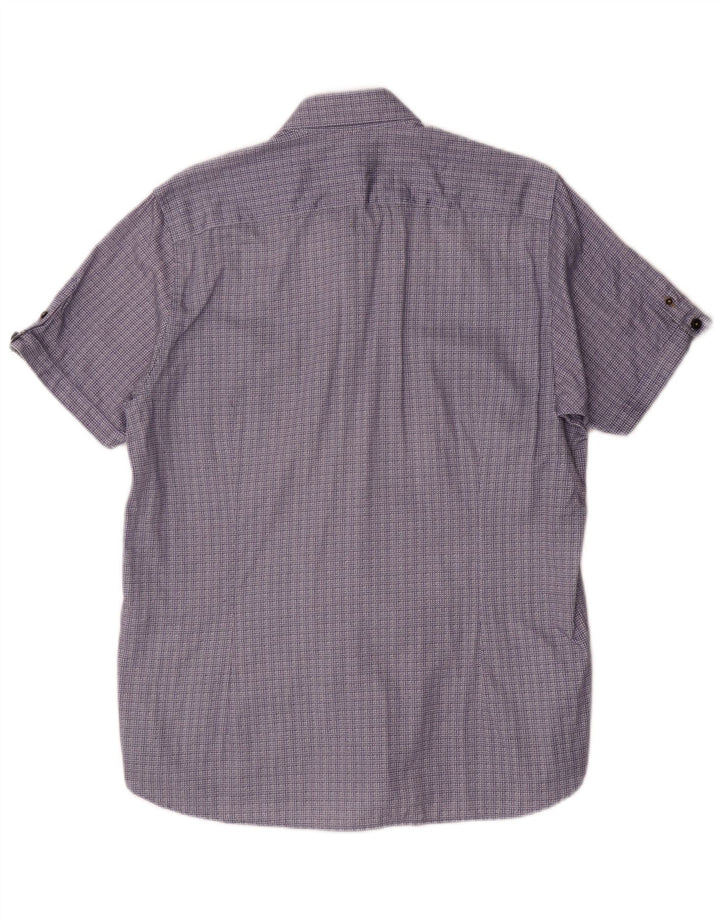 Ted Baker Herren-Kurzarmhemd, Größe 4, groß, marineblau, geometrische Baumwolle