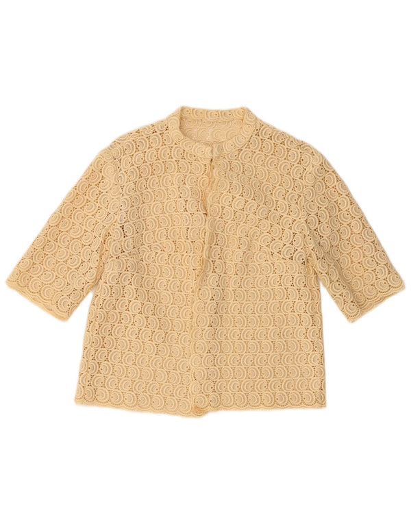 Vintage Damen 3/4 Ärmel Häkel-Cardigan Top UK 10 Small Beige