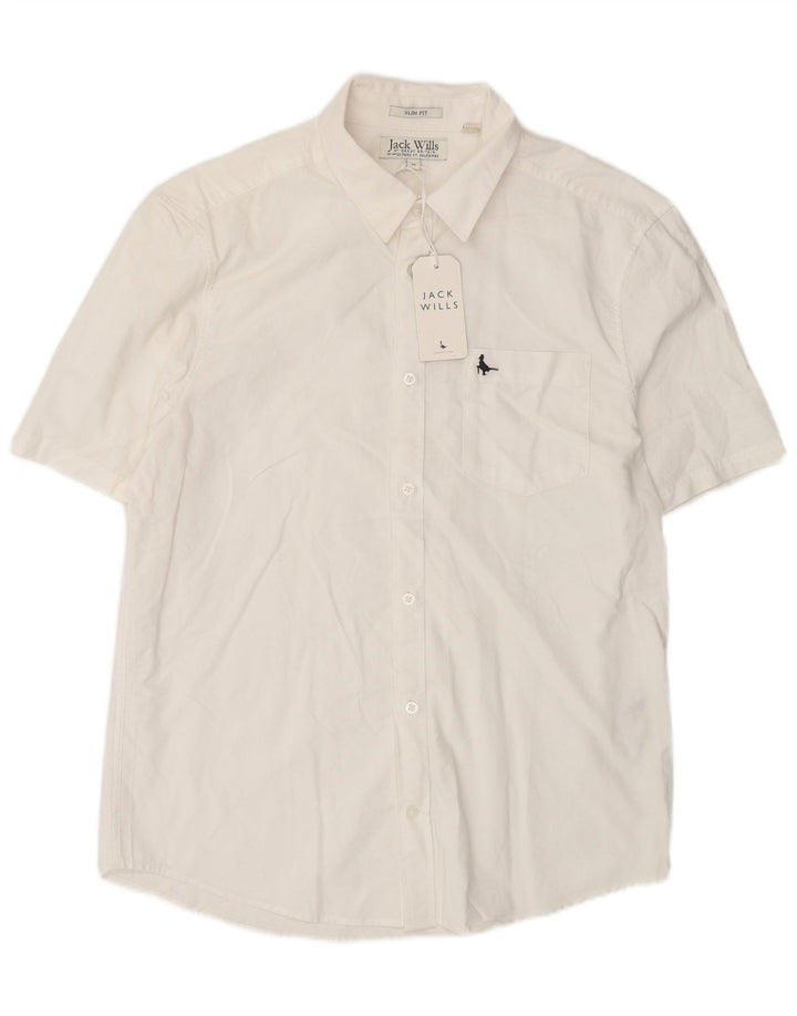 Jack Wills Herren Kurzarm-Slim-Fit-Hemd aus mittelweißer Baumwolle