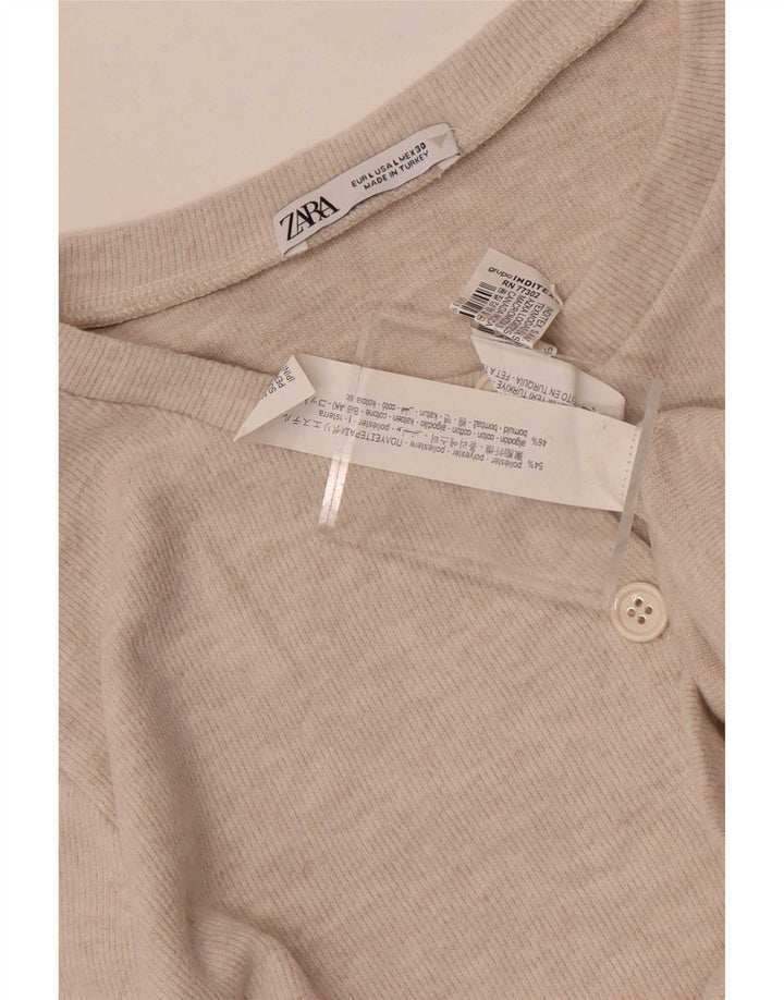 Zara Damen Crop Cardigan Top UK 14 Large Grau Polyester