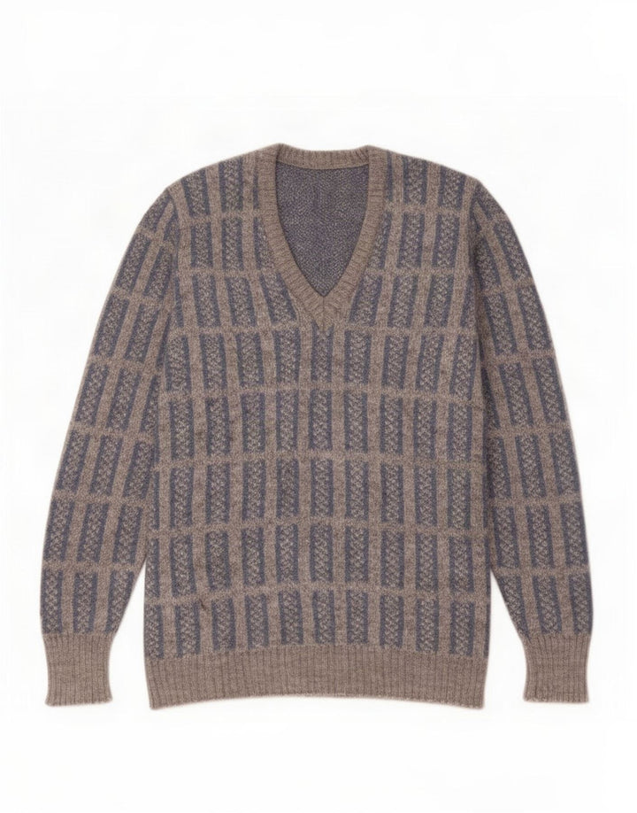 Vintage Herren Pullover mit V-Ausschnitt IT 52 Großer grauer Karo