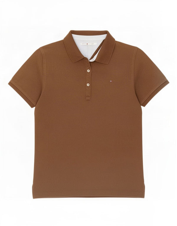Tommy Hilfiger Damen Poloshirt UK 14 Große braune Baumwolle