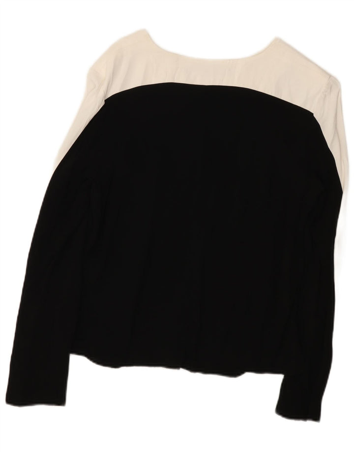 Zara Damen Top Langarm UK 14 Medium Schwarz Colourblock Viskose