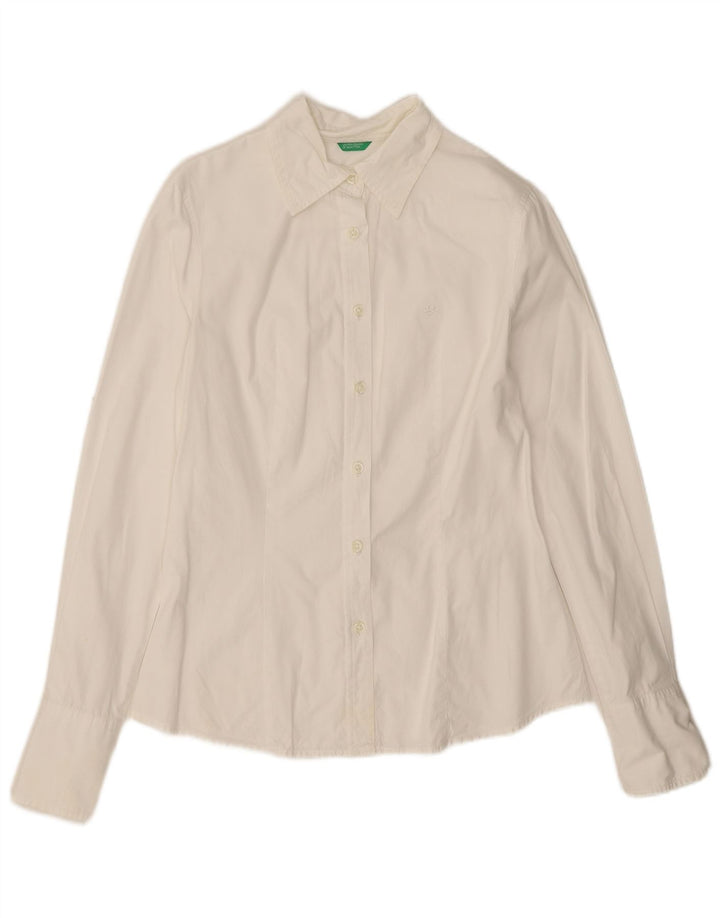 Benetton Damen-Hemd UK 10 Small aus weißer Baumwolle