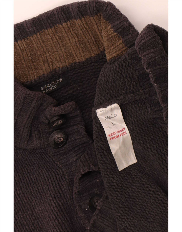 M&Co Herren-Pullover mit Knopfkragen, groß, grau, Polyester