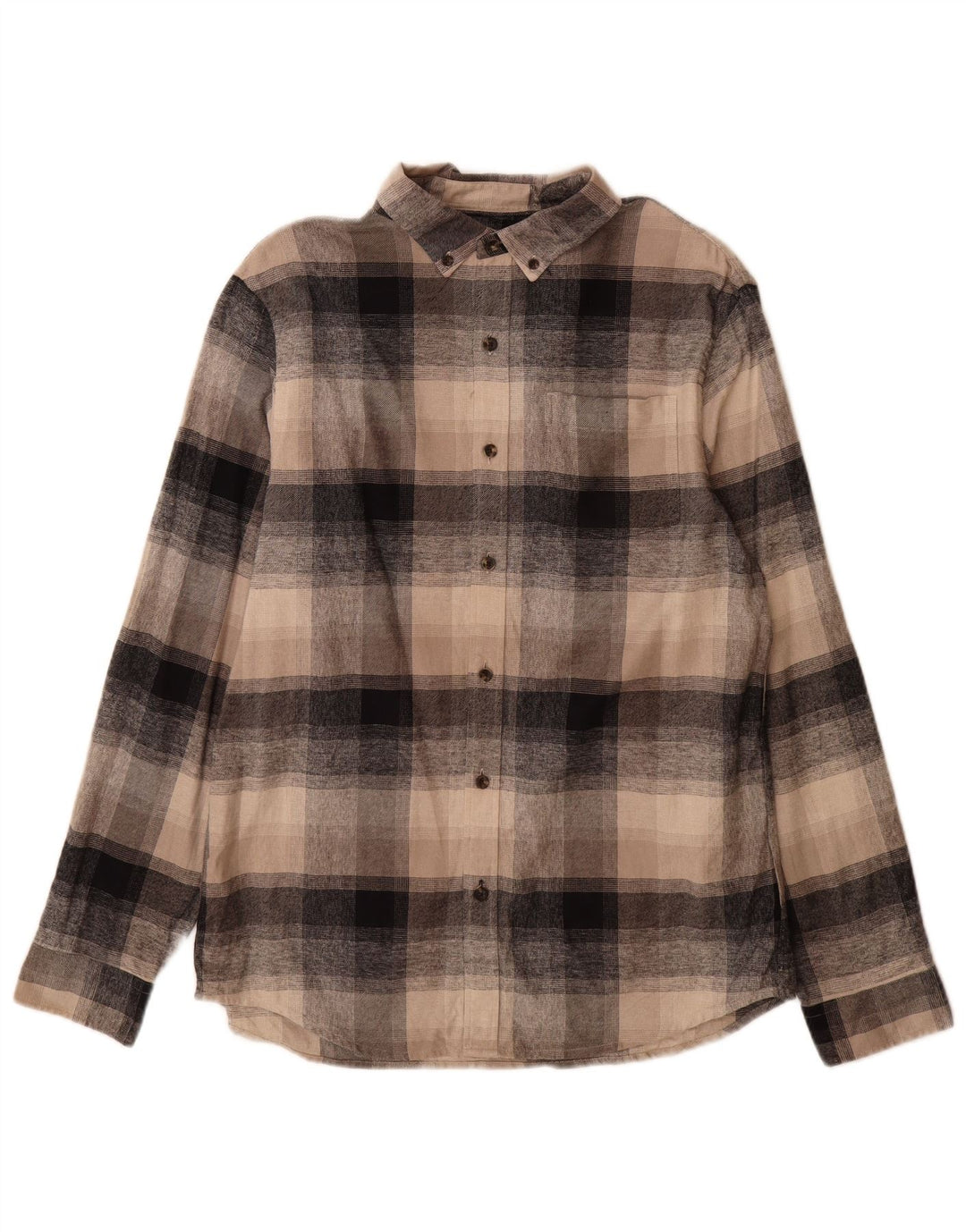 Marks & Spencer Herren-Flanellhemd, groß, braun, kariert, Baumwolle