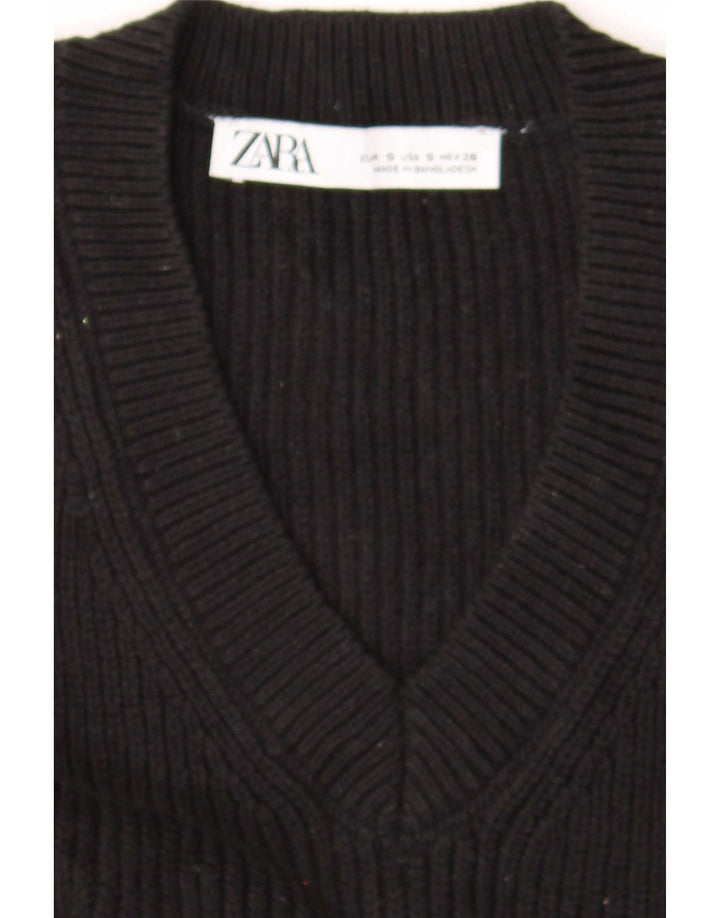 Zara Damen Crop Vest Tank Top UK 10 Small Schwarz