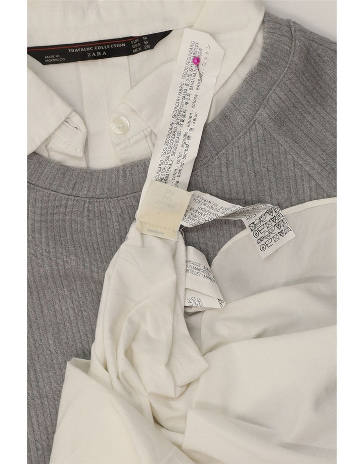 Zara Damen Etuikleid UK 14 Mittelgraue Colourblock-Baumwolle