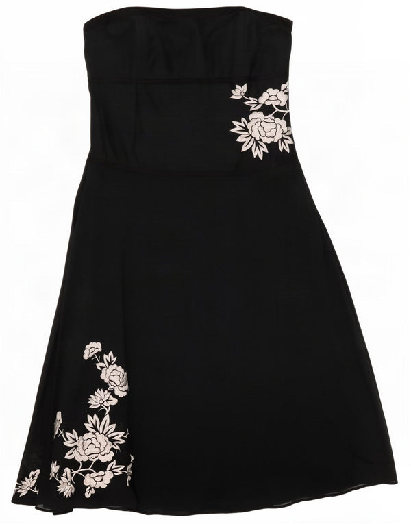 Trägerloses Damenkleid von Monsoon, Größe 44, Marineblau, Leinen mit Blumenmuster