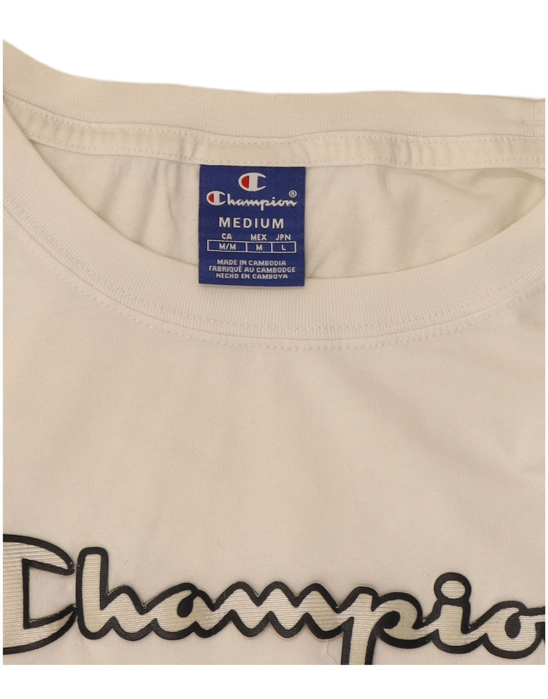 Champion Damen Crop Graphic T-Shirt Top UK 14 Medium Weiß
