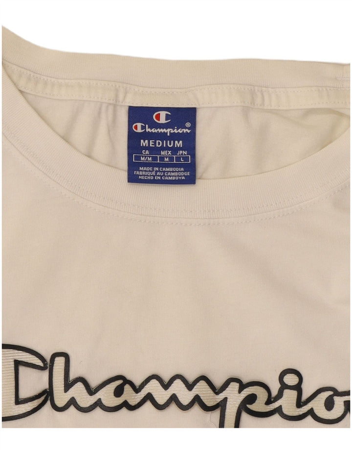 Champion Damen Crop Graphic T-Shirt Top UK 14 Medium Weiß