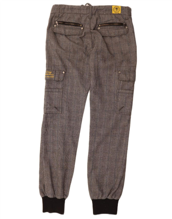 Frankie Garage Herren-Jogger-Cargohose W33 L34 grau kariertes Polyester