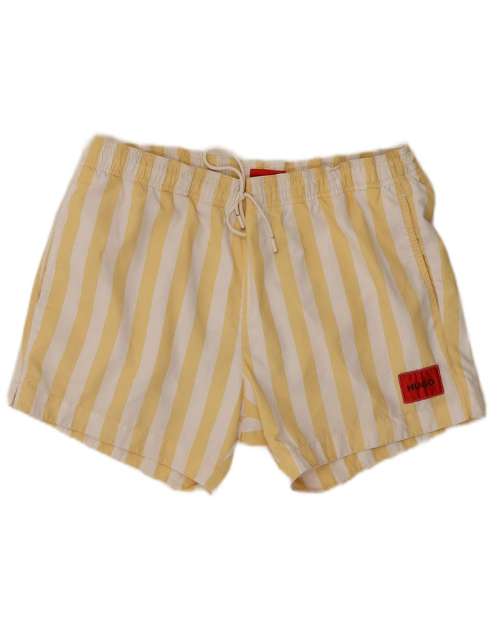 Hugo Boss Herren-Badeshorts, groß, gelb gestreift