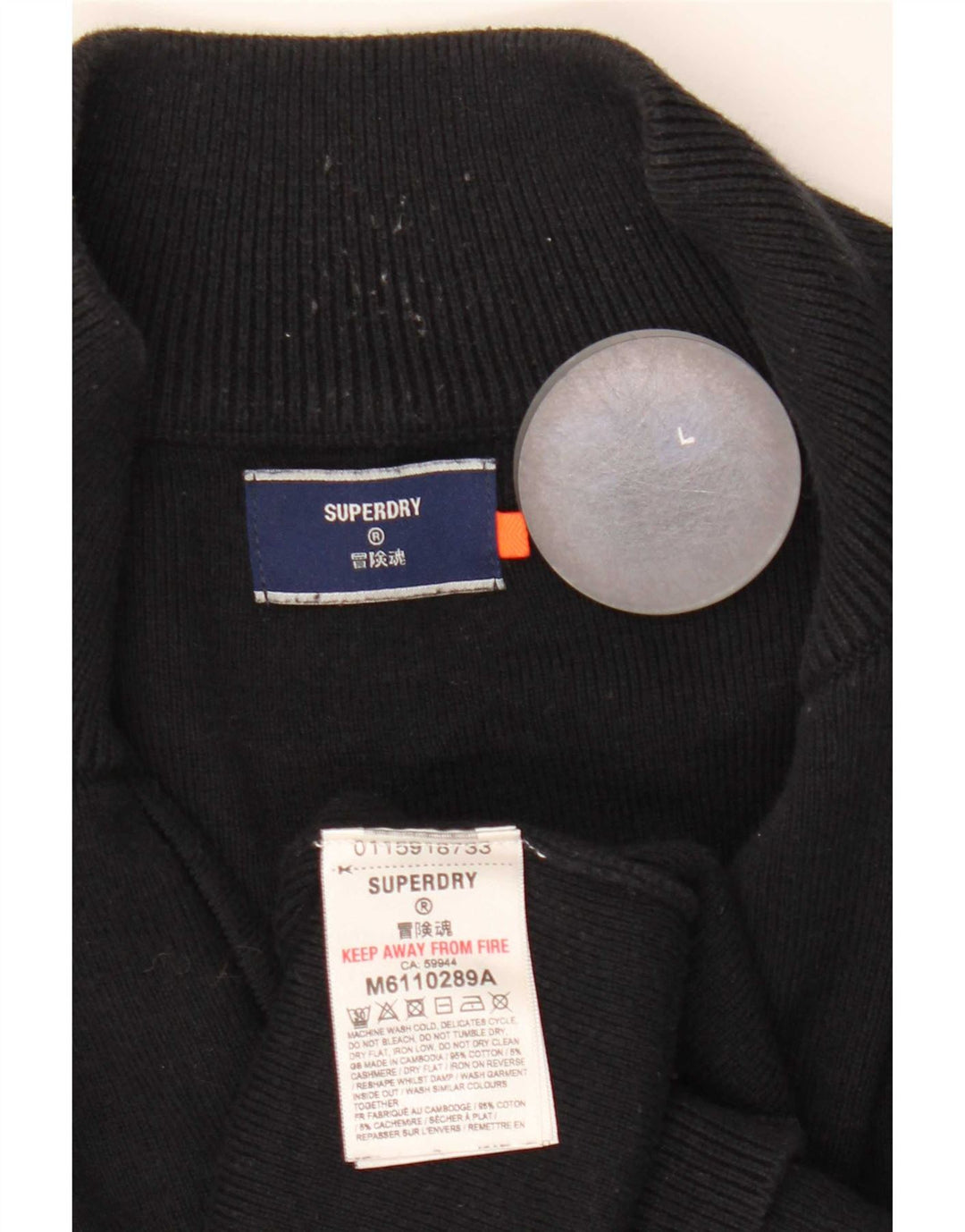 Superdry Herren-Pullover mit Reißverschluss am Hals, groß, aus schwarzer Baumwolle