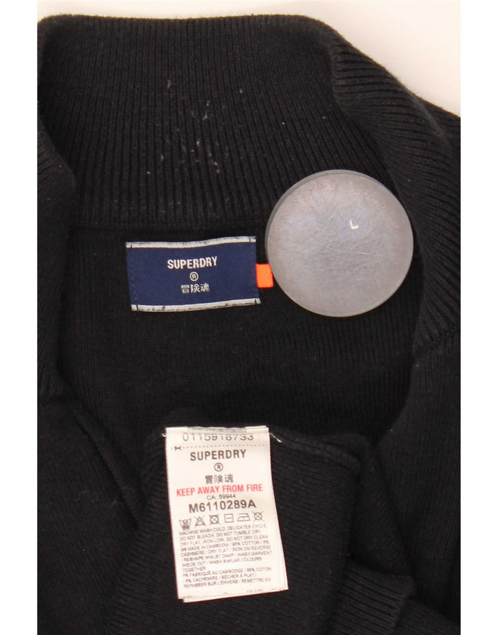 Superdry Herren-Pullover mit Reißverschluss am Hals, groß, aus schwarzer Baumwolle