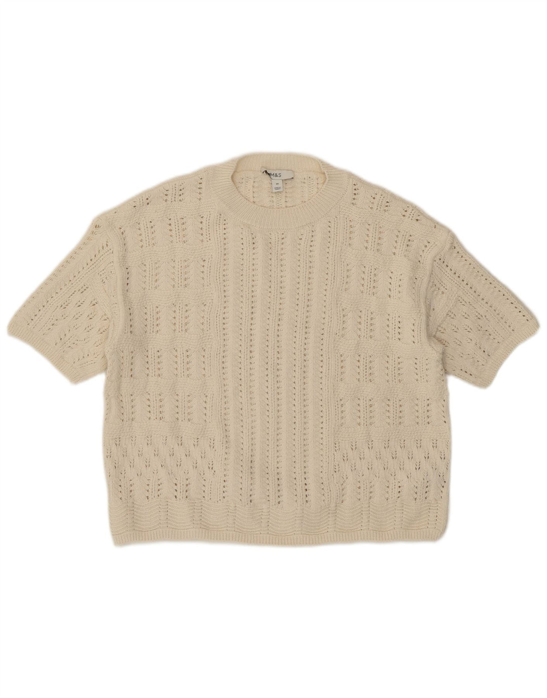 Marks & Spencer Damen Durchsichtiger Pullover mit Rundhalsausschnitt, UK 14, Medium Be