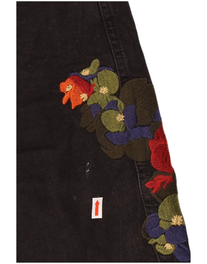 Zara Damen Denim-Shorts mit Grafik, EU 38, Größe S, W28, Schwarz, Blumenmuster, Bohemian-Stil