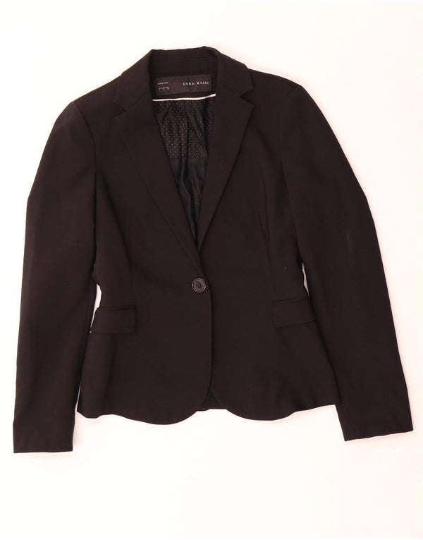 Zara Damen 1-Knopf-Blazerjacke UK 10 Small Schwarz Polyester