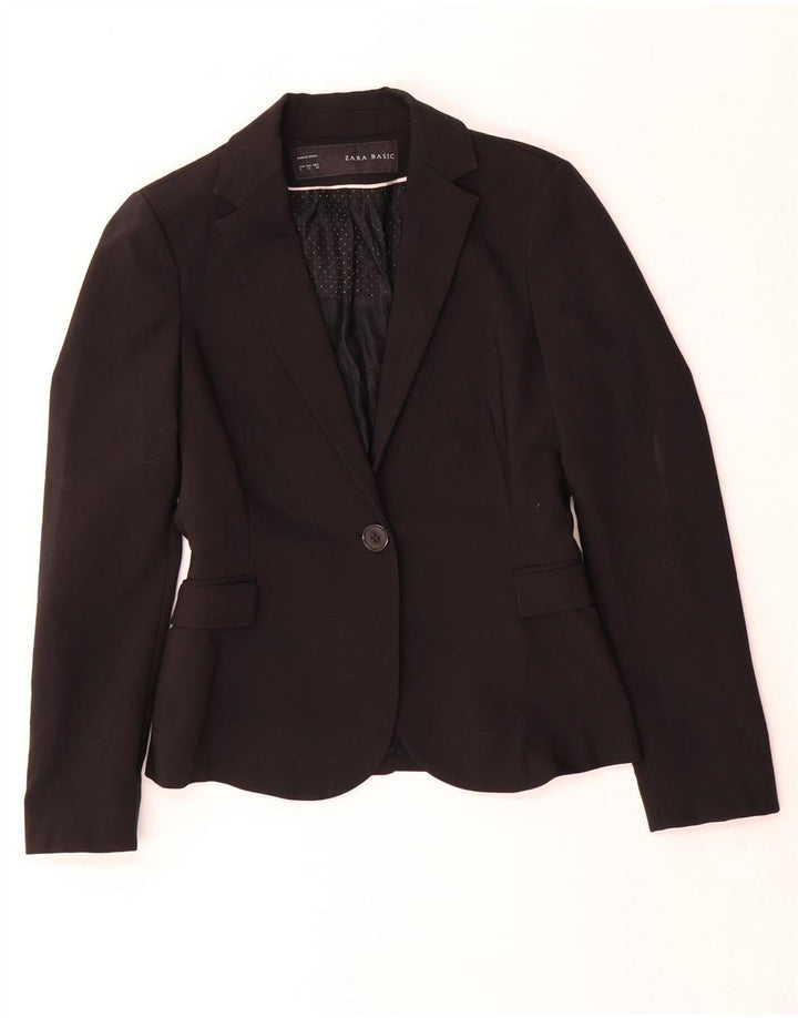 Zara Damen 1-Knopf-Blazerjacke UK 10 Small Schwarz Polyester