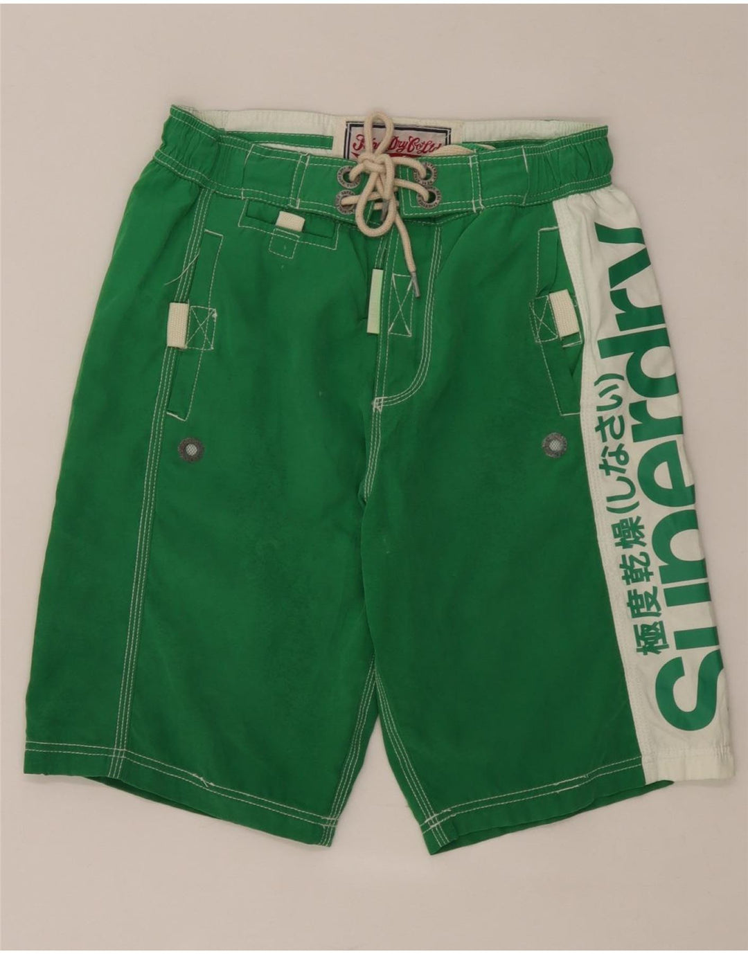 Superdry Herren-Badeshorts mit Grafik, Größe S, Grün, Farbblock-Polyester