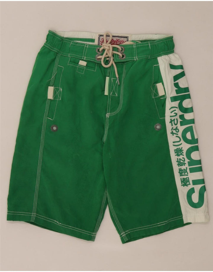 Superdry Herren-Badeshorts mit Grafik, Größe S, Grün, Farbblock-Polyester