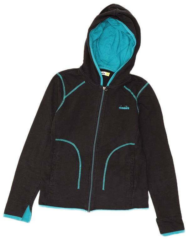 Diadora Damen-Kapuzenpullover mit Reißverschluss, UK 12, Mittelschwarz, Colourblock-Baumwolle