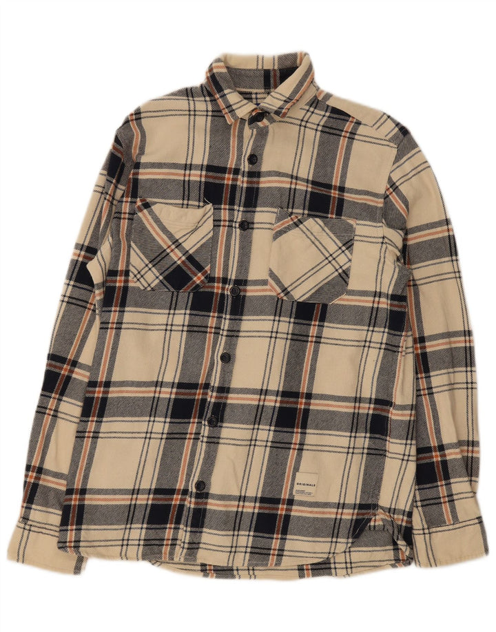 Jack & Jones Herren-Flanellhemd mit normaler Passform, klein, beige, kariert, Baumwolle